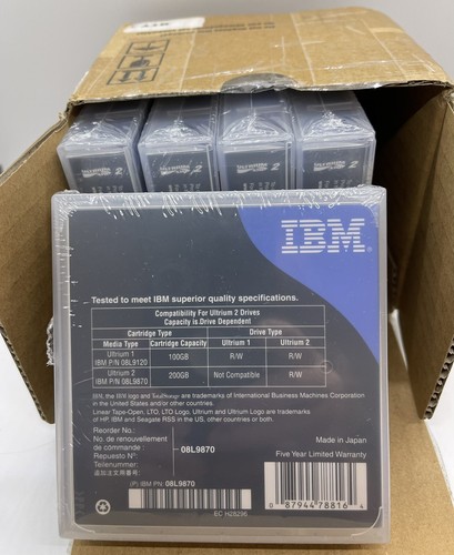 Box of 5 NEW/SEALED IBM 08L9870 LTO2 Ultrium2 200 GB Tape Cartridge 71P9159 - Picture 3 of 4