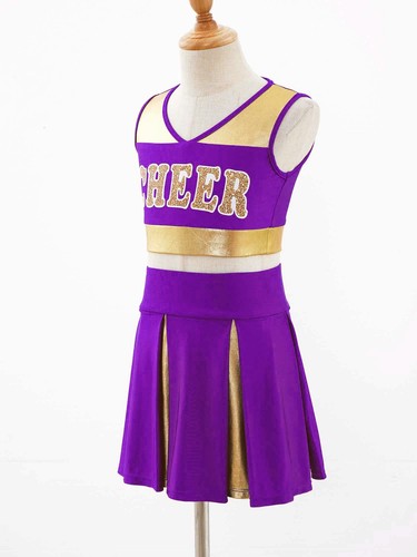Kids Girls Cheer Leader Costume Cheerleading Outfit Tank Top and Skirt Socks Set - Picture 82 of 195