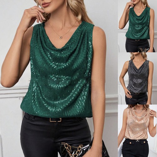 Women's Summer Sequin Camisole Shirt Sleeveless Casual Blouse Vest Tank Tops US