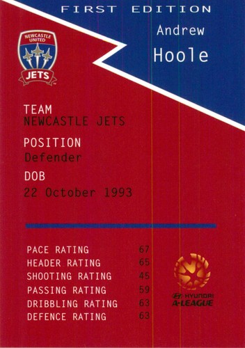 2014 2015 NEWCASTLE JETS A-League Card ANDREW HOOLE 1st Edition - Picture 2 of 3