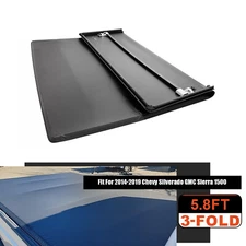 5.8FT Soft Tri-Fold Tonneau Cover For 2014-2019 Chevy Silverado GMC Sierra 1500