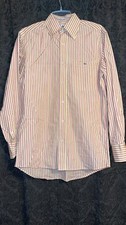 Lacoste Men  s Long Sleeve Button Down Size 38 Small Striped Shirt Yellow Pink