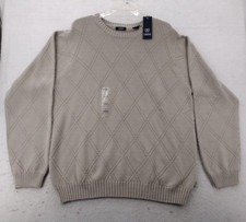Izod Sweater Mens XL Pullover Crewneck Cotton Beige Knit Casual NWT