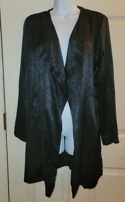 Babeau Black Crinkled Satin Jacket Cardigan Sz M. NWT. Roll tab sleeves. Draped.