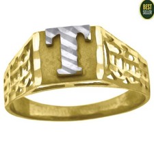 10K Yellow White Gold Initial Alphabet T Fashion Boys Girls Kid Ring Band Size 3