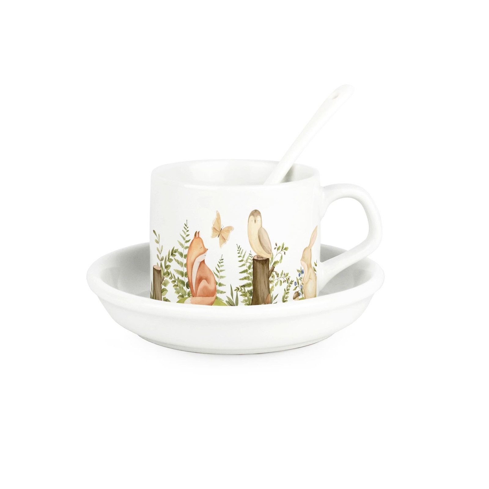 Woodland Creatures Cup & Saucer Set with Spoon - Ceramic Tea/Coffee Gift