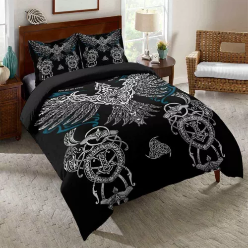 Norse Viking Rune Vegvisir Blood Eagle Duvet Quilt Cover Set Boy Bedding Single - Picture 13 of 28