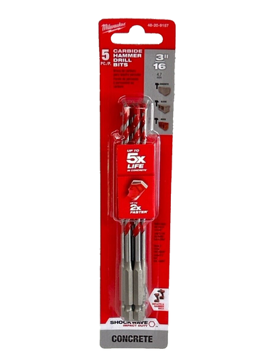 Milwaukee 3/16 in. Shockwave Carbide Hammer Drill Bits 5-Pack