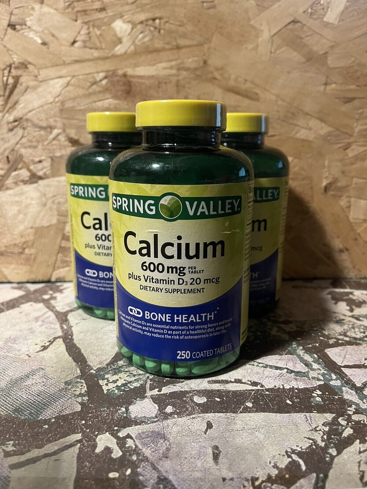 3 Spring Valley 600 mg Calcium + Vitamin D3 Bone Health 250 Tablets EA EXP 2023+