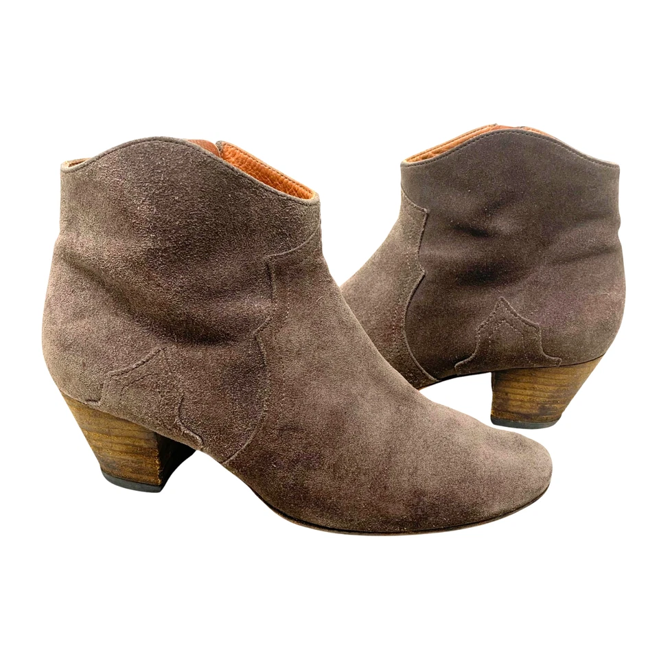 Isabel Marant Talla FR 38 US 8 Grueso Taupe Gamuza Western Botines Botas Foto 2 de 4
