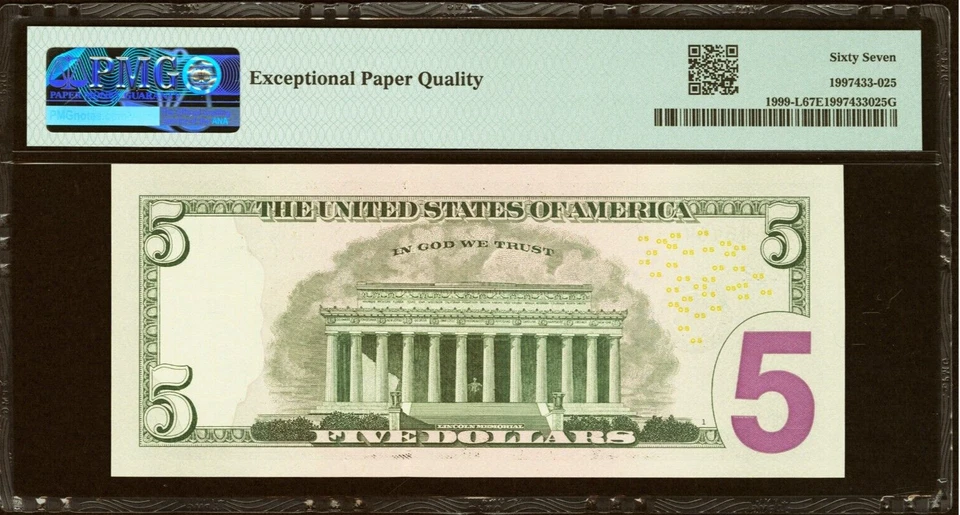 2021 $5 FRN Fancy Super Repeater Serial Number 64646464 PMG GEM 67 EPQ - Image 2 of 2