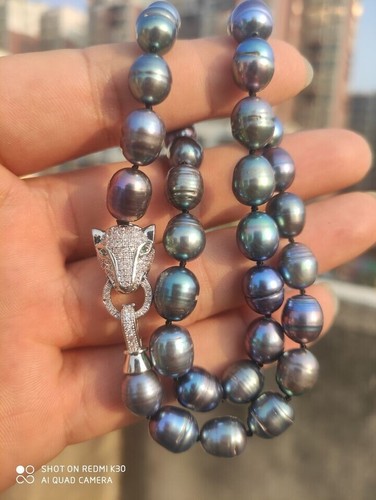 Natural 10-11mm Black AAA++ Tahitian Pearl Necklace 18in - Picture 2 of 5