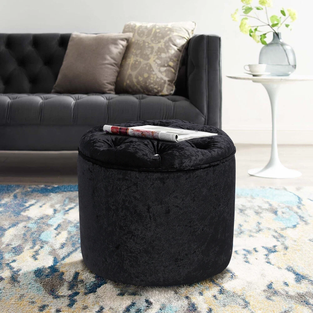 Round Crushed Velvet Dressing Footstool Vanity Seat Stool Ottoman Bedroom Chair