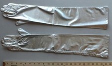 Long Formal Gloves Metallic Silver Tricot Back Lame Women's Small Gloves M222.10