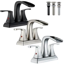 4”Waterfall Bathroom Sink Faucet 3Hole 2 Handle Centerset Vanity Mixer w/Drain
