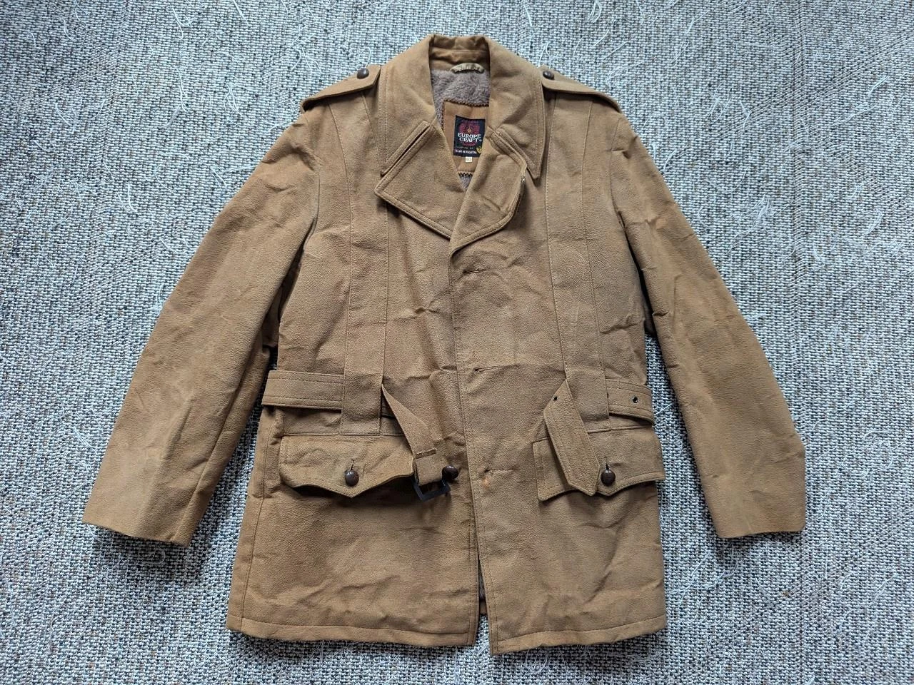 vintage TRENCH COAT leather BELTED jacket 40 brown NORFOLK faux suede SHERLOCK - product detail image 5