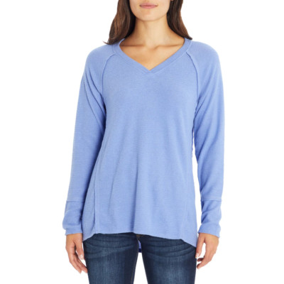 NWT $84 Wild Fox Womens Peri Blue Soft Brushed Ribbed Haley Waffle Top Sz.S