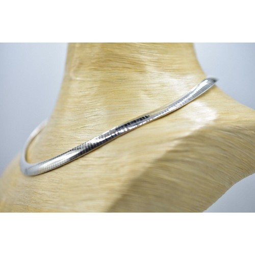ITALY 925 Sterling Silver Necklace Wide Flat Omega Chain Rigid Collar Bin7