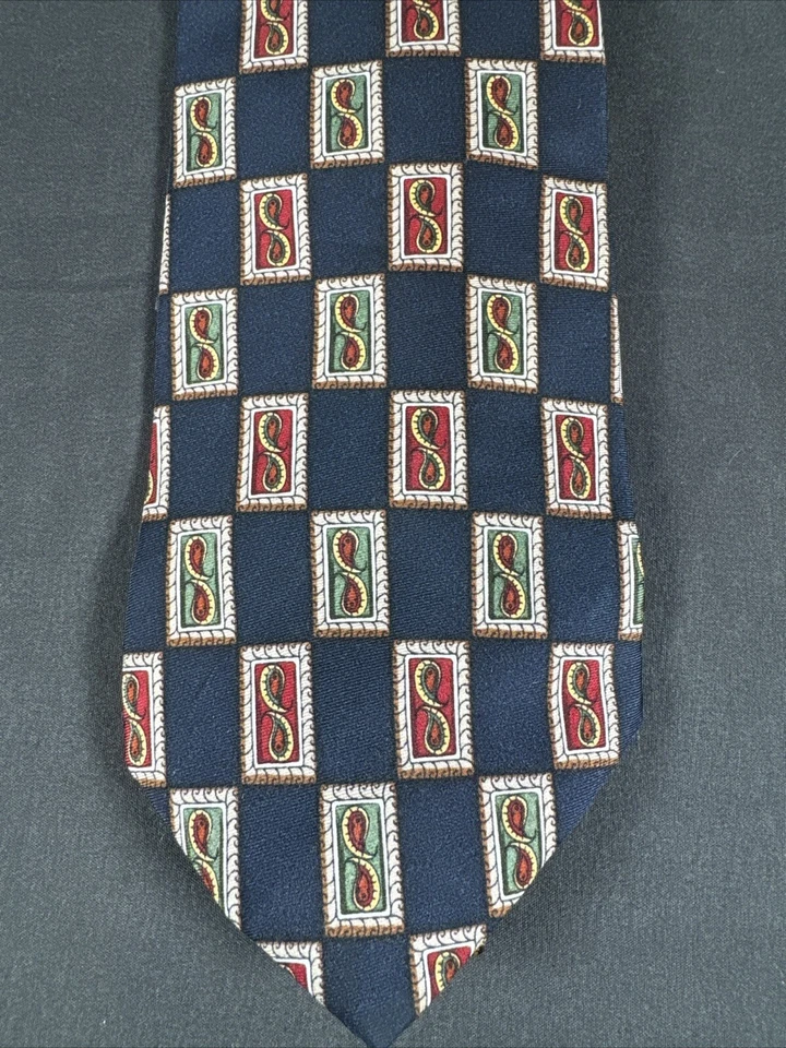 ✨Corbata de seda para hombre Ralph Lauren Chaps azul blanco cachemira✨ Foto 2 de 4