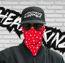 FACE MASK / BANDANA - STARS RED - (Motorbike, Skate, Gym, Fishing, Camping)
