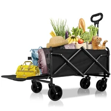 Grade Folding Wagon Cart - 300lb Capacity with Flat-Free Wheels & Storage Clip