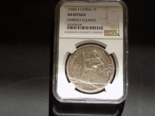 French Indo-china 1928A Piastre Silver Coin,  NGC Certified AU, KM#5a.1