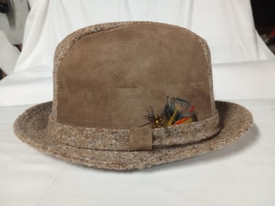 VTG Fedora Men's Kangol Designs Tweed And Suede Hat Small Brown Grey White