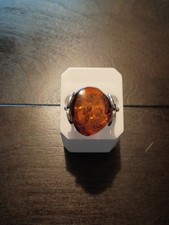 Vintage Baltic Amber Real Stone Ring Womens Size 8.75" Sterling Silver 925