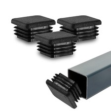 Square Tubing End Caps 2 Inch Ribbed Plastic Black 4 Pack Furniture Leg Inserts