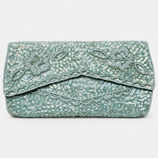 Vintage Mint Sequin Beaded Clutch   Iridescent Sea-foam evening bag