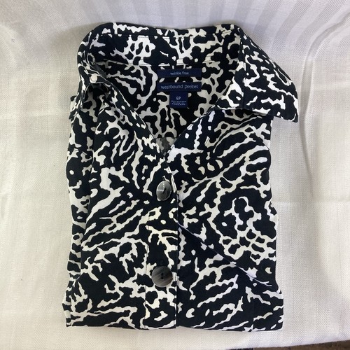 Westbound Top SZ 6P Wrinkle Free Black and White 3/4 Sleeves 100% Cotton Collar - Picture 6 of 7