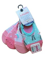 Girls 4 Pack Secret Invisible Hidden Trainer Socks Size 6 - 8 1/2 Flamingo