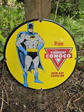 Vintage Conoco Gasoline Porcelain Sign - Batman DC Comics Gas Pump Sign
