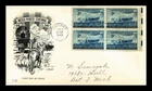 US COVER SWEDISH PIONEER CENTENNIAL FDC SCOTT 958 BLOCK OF 4 ARTMASTER