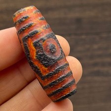 Tibetan Three Nine Eye Dzi Bead Pendant Old Agate Amulet Necklace Vintage Style