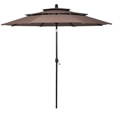 10ft 3 Tier Patio Market Umbrella Aluminum Sunshade Shelter Double Vented Tan