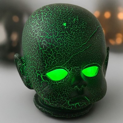 Creepy Halloween Decor Green LED Light Up Baby Head Scary Babydoll Horror Prop