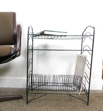 Record LP Vinyl Rack Stand Book Record Wire Retro Vintage 1970s MCM Gold Black