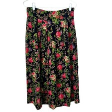 Herman Geist Floral Velvet Skirt Sz 12 Black Pink Cottagecore 80s Midi Japan