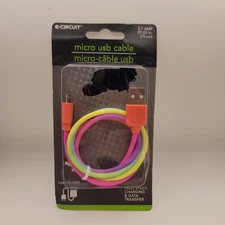 E-CIRCUIT Micro USB Cable 2.1A 29.25in Rainbow Braided Charging Cord Free Shipp