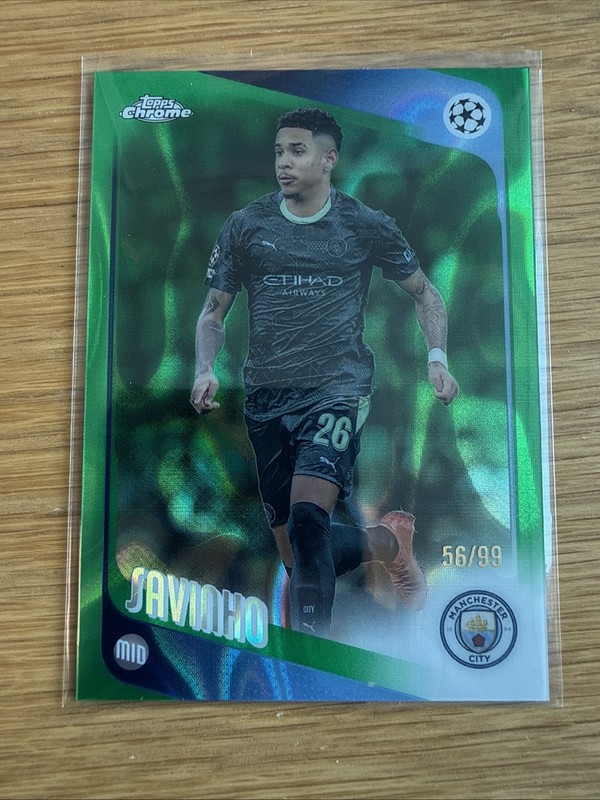 Topps Chrome UEFA Club Competitions Savinho Manchester City Green /99 2025-26