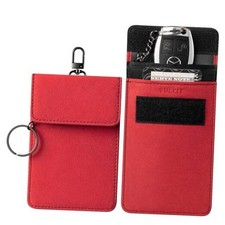 1 Pack Faraday Pouch for Key Fob, Car Key Signal Blocking Bag with Hook Red