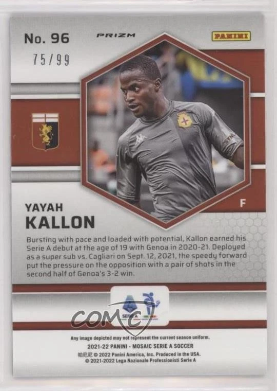 2021-22 Panini Mosaic Serie A Blue Mosaic Prizm /99 Yayah Kallon #96 Rookie RC - Image 2 of 2