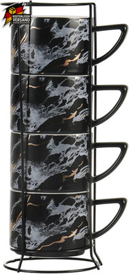 Kaffeetassen Set 210 ml stapelbar Keramik mit Tassenständer für Kaffee und Tee