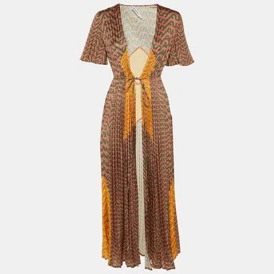 self portrait pleated maxi dress Women's Self-Portrait Maxi Dress M Pink Orange Geometric Pleated