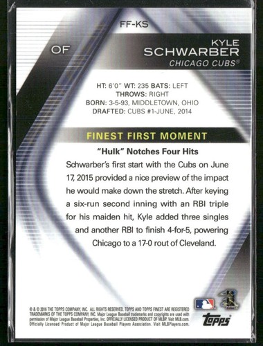 2016 Finest #FF-KS Kyle Schwarber Firsts - Foto 2 di 2