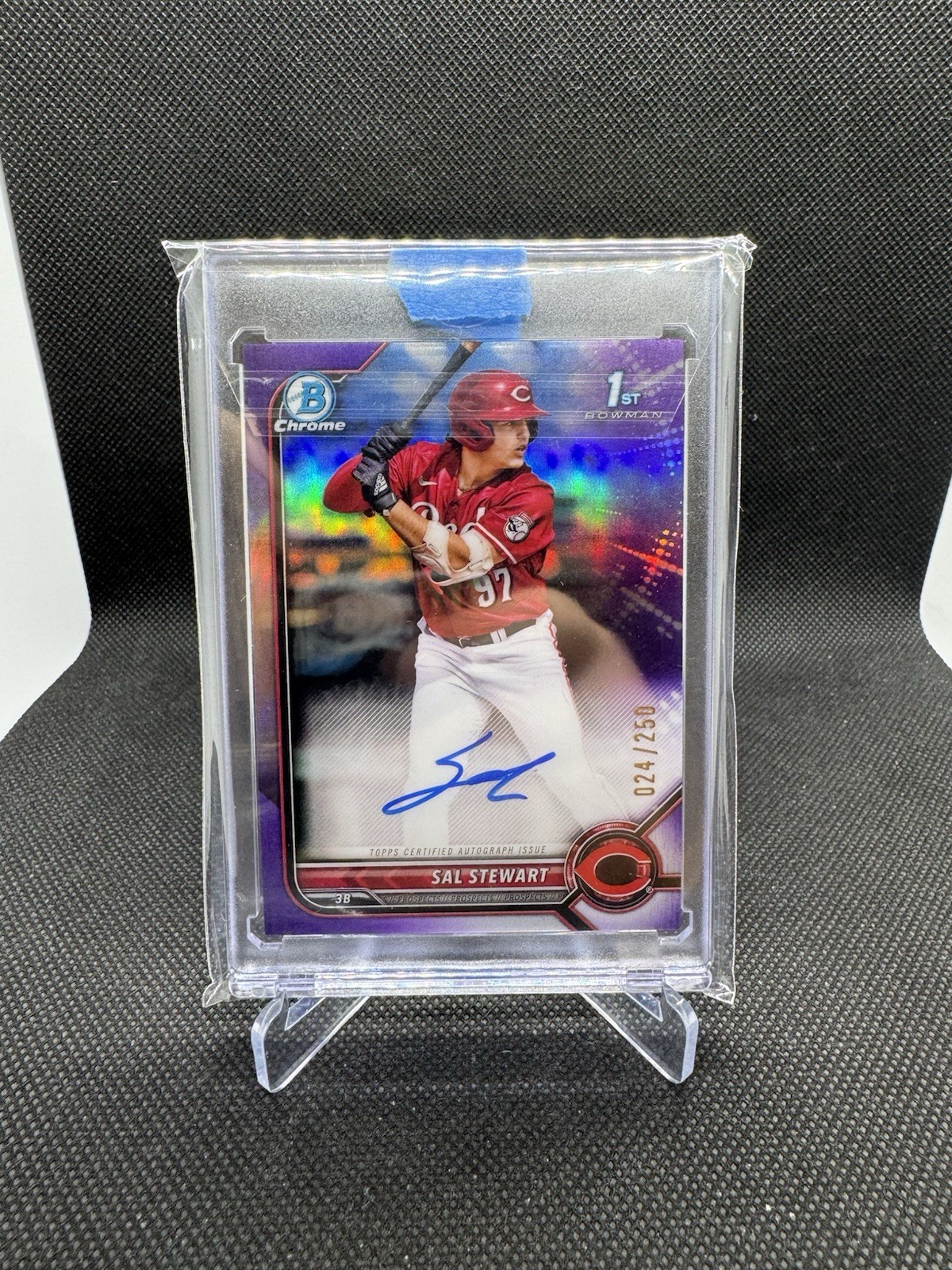 Sal Stewart 2022 Bowman Draft Chrome Prospect Purple Refractor Auto /250 Reds RC
