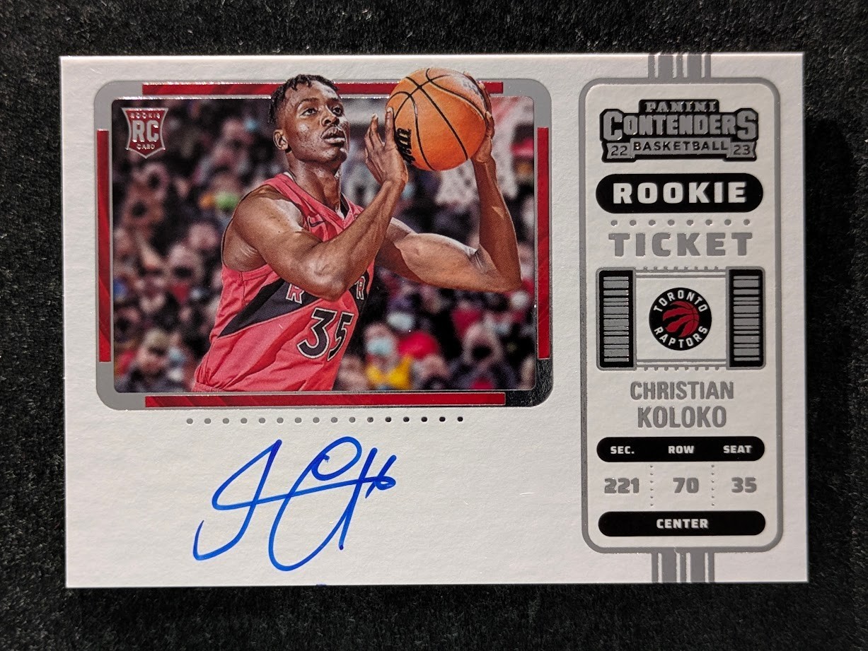 2022-23 Panini Contenders CHRISTIAN KOLOKO RC Auto Rookie Ticket Raptors #139