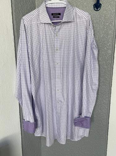 Bugatachi Long sleeve Flip Cuff button down light purple/white box shirt size 2X - Picture 3 of 8