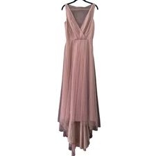 Monique Lhuillier Bridesmaids Dress Womens Size 4 Pink Tulle V Neck Gown Formal